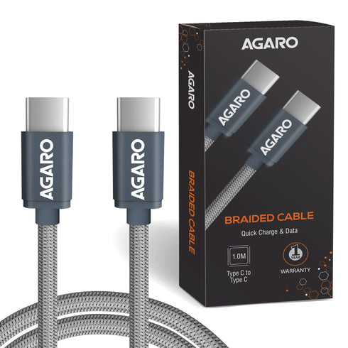 USB Type C To Type C Braided Sync & Fast Charging Cable, Compatible With Mobile, Laptop & Tablets, 3.2 Feet (1M), Supports PD Charging