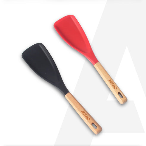 Royal Silicone Spatula Set of 2 with Wooden Handle, Heat Resistant Food Grade Silicone Kitchen Spatulas for Cooking, Baking & Mixing, Flexible Non-Stick Cookware BPA Free Utensils, Black & Red
