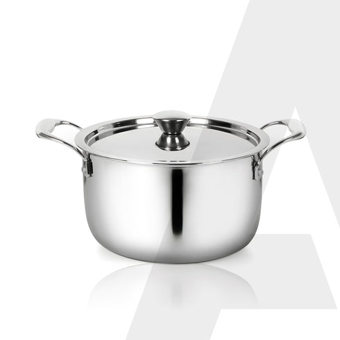 Regency 28 cm Triply Stainless Steel Casserole with Lid, 6.3L, Tri-Ply Induction & Gas Compatible, Even Heat Distribution, Non-Toxic Steel Cookware, Biryani Pot, Handi for Pulao, Curry & Cooking
