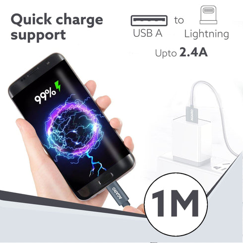 USB A to Lightning Braided Sync & Charge Cable For iPhone, iPad and iPod, Fast Charging Lightning Cable, 3.2 Feet (1M), Grey