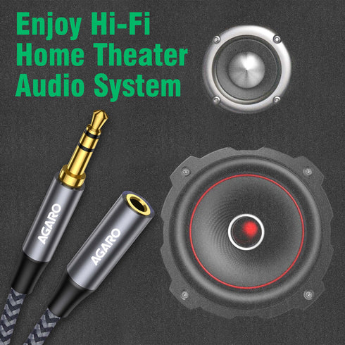 3.5mm Aux Male to Female Extension Cable, Audio Cable with Microphone Gold Plated Jack Nylon Braided for Car, Media Player & More 1.8 Meter (5.9 Ft), Silver & Black