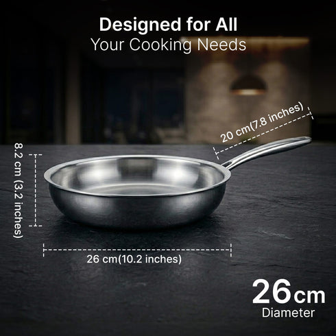 Regency 26 cm Triply Stainless Steel Fry Pan with Lid (2.3L)