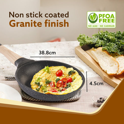 Imperial Granite Non Stick Fry Pan , 1.1L / 20cm, Cast Aluminium Body, Omlette Egg Pan, Fish Fry Pan, Gas & Induction Compatible, Dark Grey