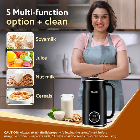 Regency Automatic Nut Milk Maker, Vegan Milk Machine, Make Vegan Milk From Nuts, Almonds, Soya, Oats etc, Boil Water, Juice, Cereals, Stainless Steel Body, 600ml, Black