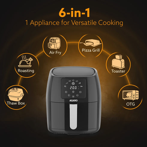 Sapphire Digital Air Fryer For Home, 4.5L, Electric Air Fryer Oven, 1400W, 7 Preset Programs, 360?ø Air Circulation, Convection Oven, Digital touch Display, Fry, Bake, Roast, Toast, Black