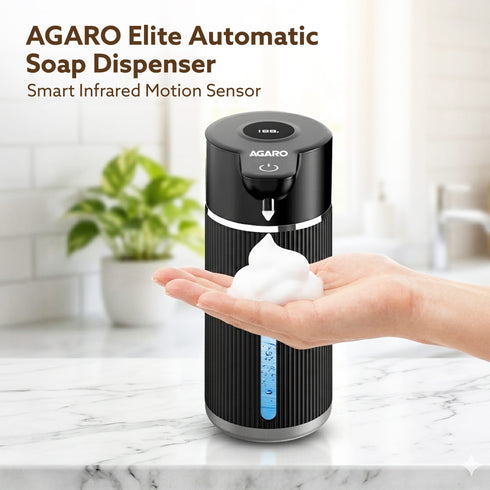 Elite Automatic Soap Dispenser, 420ml Touchless Foaming Hand Wash Dispenser, Digital Display, Wall Mount, Rechargeable 1200mAh Battery, IPX5 Water Resistant, for Bathroom, Kitchen & Office