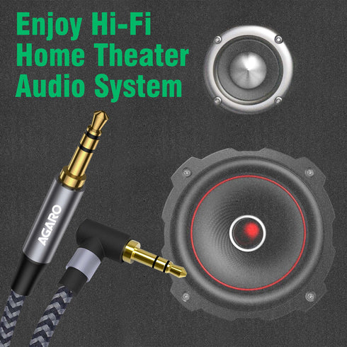 3.5mm Audio Cable Stereo Aux 90 Degree Right Angle Aux Cable 24K Gold Plated Male to Male Hi-Fi Sound for Car, Home Stereos, Speakers & More 1M/ 100CM/ 3.2 Ft, Silver & Black