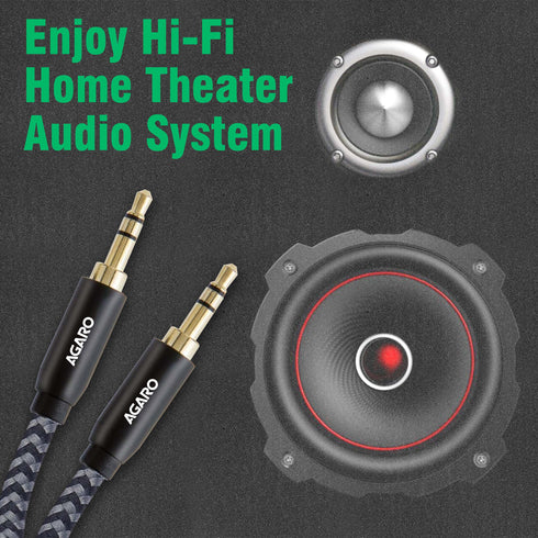 3.5mm Audio Cable Nylon Braided 24K Gold Plated Aux Cord Male to Male Stereo Hi-Fi Sound for Headphone, Car, Home Stereos, Speakers & More 1M/ 100CM/ 3.2 Ft, Silver & Black