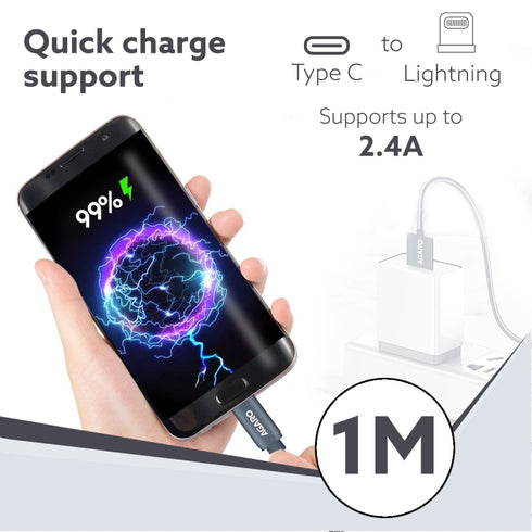 USB C to Lightning Braided Sync & Charge Cable For iPhone, iPad and iPod, Fast Charging Lightning Cable, 3.2 Feet (1M), Grey