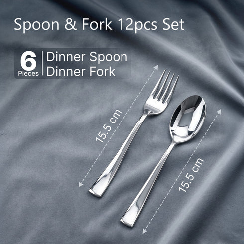 Elite Spoon and Fork Set 12 Pieces, Premium Stainless Steel Cutlery Set with 6 Spoons and 6 Forks, Mirror Finish, Food Grade, Rust Proof, Dishwasher Safe Tableware for Home, Kitchen and Dining