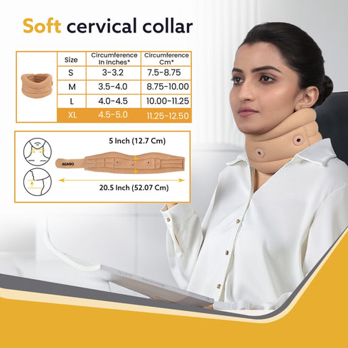 AGARO Cervical Collar Spondylitis Neck Support, Adjustable Neck Brace With Extra Support, Relieves Pain, Stress & Pressure in Spine, Extra Large, Beige