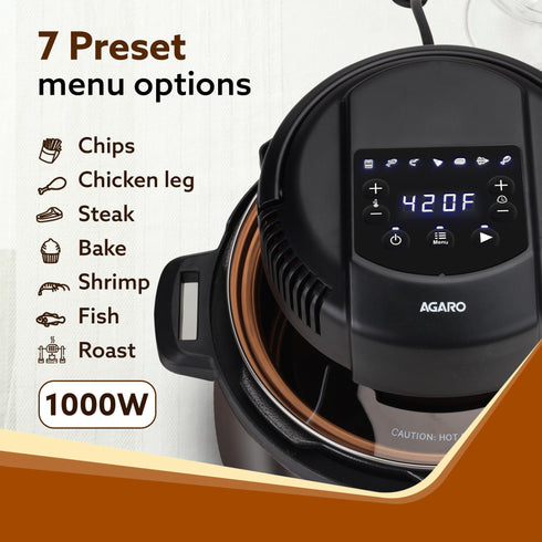 Imperial Pot Lid Air Fryer, 7-in-1 Electric Air Fry, Crisp, Broil, Bake In 5L, 6L and 8L Pressure Cooker/ Metal Pots/ Rice Cooker, 7 Preset Menu, 1000W, Home & Kitchen