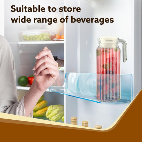 Elegant Glass Jug with Lid, 1.1L, Multipurpose Jug, Easy Pour Spout & Strong Handle, Transparent Beverage Carafe for Home, Office, Pitcher for Serve Water, Milk, Juice, Beverage, Lassi, Cocktail