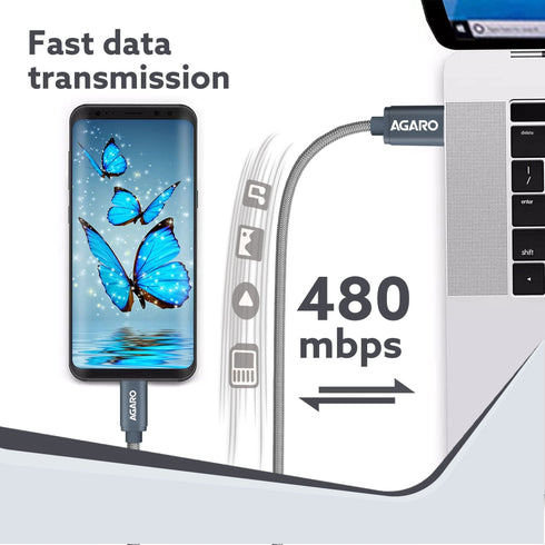 USB A to Lightning Braided Sync & Charge Cable For iPhone, iPad and iPod, Fast Charging Lightning Cable, 3.2 Feet (1M), Grey