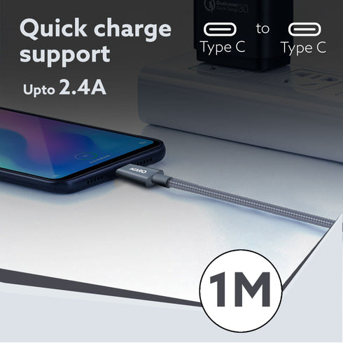 USB Type C To Type C Braided Sync & Fast Charging Cable, Compatible With Mobile, Laptop & Tablets, 3.2 Feet (1M), Supports PD Charging