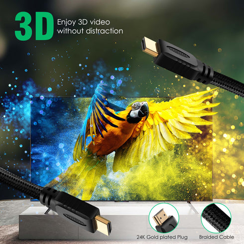 AGARO HDMI to HDMI Cable 3 Meters, HDMI 2.0, Premium High Speed, 18Gbps 4K@60Hz Support HDR, 3D, ARC, HDCP 2.2, Cotton Braided HDMI Cord for PS5/PS4/Xbox/Apple TV/Projector