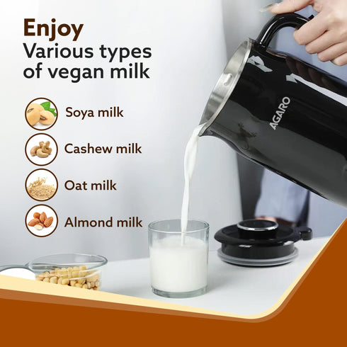 Regency Automatic Nut Milk Maker, Vegan Milk Machine, Make Vegan Milk From Nuts, Almonds, Soya, Oats etc, Boil Water, Juice, Cereals, Stainless Steel Body, 600ml, Black