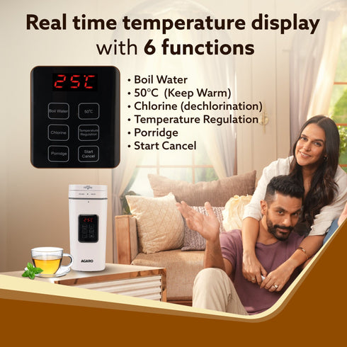 Delite Portable Electric Kettle, 500 Ml, Fast Boiling, Adjustable Temperature, Keep Warm, Porridge, Double Layered Body, Travel Electric Kettle, Hot Water, White