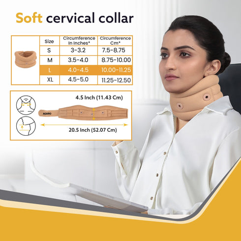AGARO Cervical Collar Spondylitis Neck Support, Adjustable Neck Brace With Extra Support, Relieves Pain, Stress & Pressure in Spine, Large, Beige
