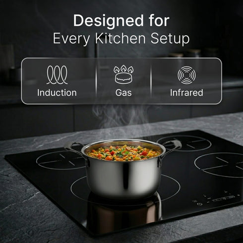 Regency 28 cm Triply Stainless Steel Casserole with Lid, 6.3L, Tri-Ply Induction & Gas Compatible, Even Heat Distribution, Non-Toxic Steel Cookware, Biryani Pot, Handi for Pulao, Curry & Cooking