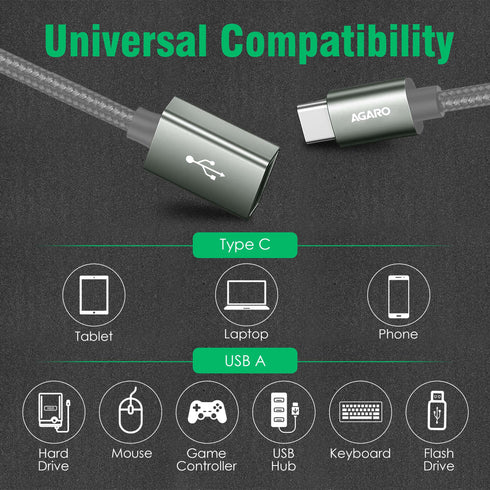 USB Type C to USB 3.0 OTG Cable, Adapter, Connector, Fast Charging, Data Transfer Speed Up to 10 GBPS, Compatible with Laptops, Tablets, Smartphone and Chargers