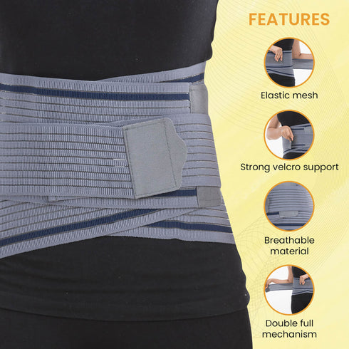 Lumbo Sacral Belt With Double Strapping, Back Support For the Lumbar Spine, Pain Relief, Back Brace for Men and Women, Small, Grey
