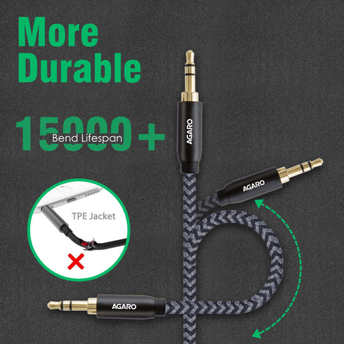 3.5mm Audio Cable Nylon Braided 24K Gold Plated Aux Cord Male to Male Stereo Hi-Fi Sound for Headphone, Tablets, Smartphone, Media Players & More 2M/ 200CM/ 5.6 Ft, Silver & Black