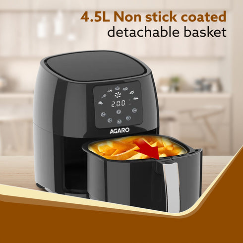 Sapphire Digital Air Fryer For Home, 4.5L, Electric Air Fryer Oven, 1400W, 7 Preset Programs, 360?ø Air Circulation, Convection Oven, Digital touch Display, Fry, Bake, Roast, Toast, Black