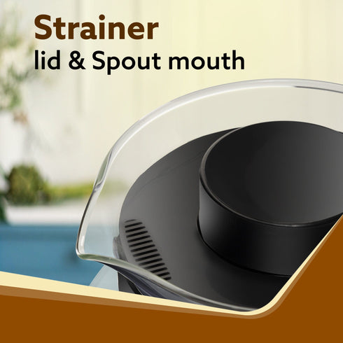 Elite Glass Carafe With Strainer Lid, 1200ml, Glass Kettle, Borosilicate Glass, Microwave Safe, Low Flame Proof, Transparent