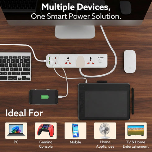 Regal Extension Board 3 Universal Sockets, 4 USB + 2 Type-C Fast Charging, 2500W