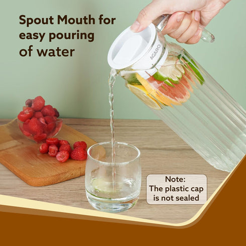 Elegant Glass Jug with Lid, 1.1L, Multipurpose Jug, Easy Pour Spout & Strong Handle, Transparent Beverage Carafe for Home, Office, Pitcher for Serve Water, Milk, Juice, Beverage, Lassi, Cocktail