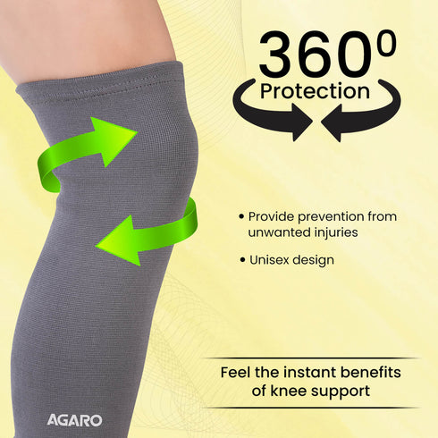 Tubular Stretchable Knee Cap, Breathable Fabric, Uniform Compression, Relieves Muscle Pain, Joint Pain, Injury Recovery, For Workout, Running, For Men And Women, XL, Grey, Pack of 2