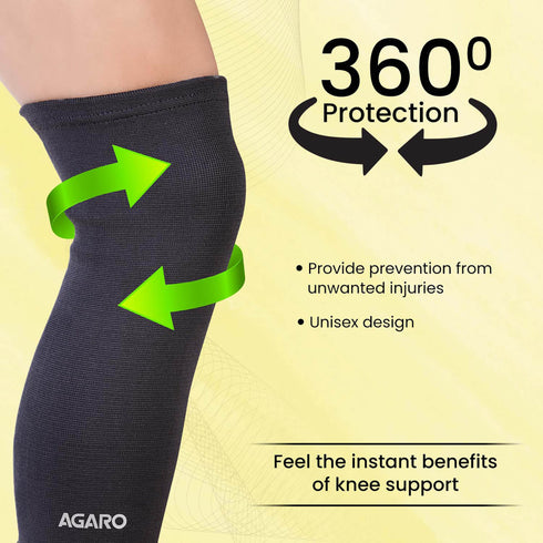 Tubular Stretchable Knee Cap, Breathable Fabric, Uniform Compression, Relieves Muscle Pain, Joint Pain, Injury Recovery, For Workout, Running, For Men And Women, Large, Black, Pack of 2