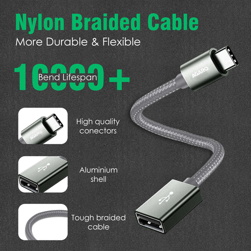 USB Type C to USB 3.0 OTG Cable, Adapter, Connector, Fast Charging, Data Transfer Speed Up to 10 GBPS, Compatible with Laptops, Tablets, Smartphone and Chargers