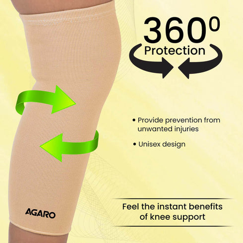 Tubular Stretchable Knee Cap, Breathable Fabric, Uniform Compression, Relieves Muscle Pain, Joint Pain, Injury Recovery, For Workout, Running, For Men And Women, Large , Beige, Pack of 2