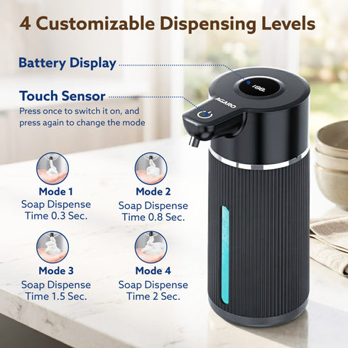 Elite Automatic Soap Dispenser, 420ml Touchless Foaming Hand Wash Dispenser, Digital Display, Wall Mount, Rechargeable 1200mAh Battery, IPX5 Water Resistant, for Bathroom, Kitchen & Office