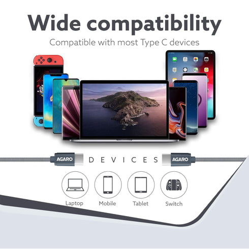 USB Type C To Type C Braided Sync & Fast Charging Cable, Compatible With Mobile, Laptop & Tablets, 3.2 Feet (1M), Supports PD Charging