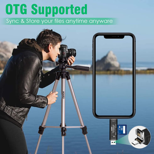 SD Card Reader, Micro SD/TF Compact Flash Card Reader, Portable Memory Card Reader with 3-in-1 USB Type C/Micro USB Male Adapter, Suitable for & PC, Laptop, Smart Phone and Tablet