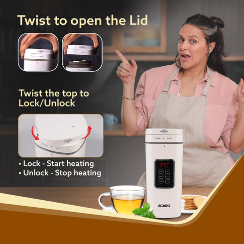 Delite Portable Electric Kettle, 500 Ml, Fast Boiling, Adjustable Temperature, Keep Warm, Porridge, Double Layered Body, Travel Electric Kettle, Hot Water, White