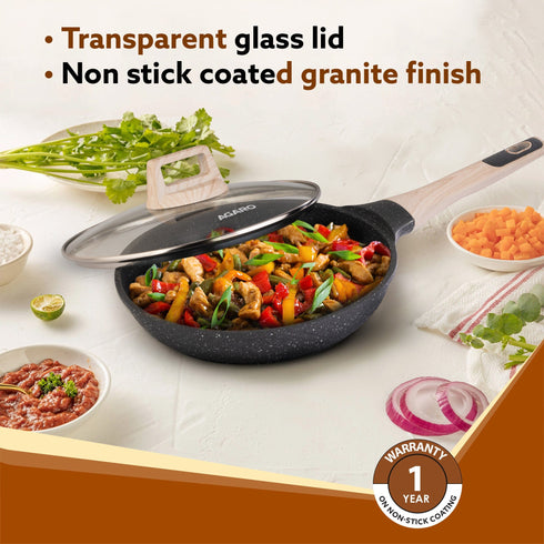 Imperial Granite Non Stick Cookware Set , 3pcs Cookware Set, 24cm Frying Pan with Glass Lid, 28cm Dosa Tawa, 28cm Kadhai with Glass Lid, Cast Aluminium Body, Gas & Induction Compatible, Dark Grey