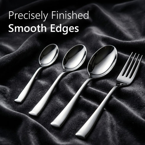 Elite 24 Pieces Stainless Steel Cutlery Set for Dining Table, Silver Mirror Finish Spoon & Fork Set, 6 Tea Spoons, 6 Dinner Spoons, 6 Dinner Forks & 6 Dessert Spoons, Food Grade, Dishwasher Safe