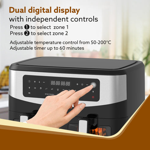 Imperial Dual Basket Digital Air Fryer, Independent 4.5L Basket, Black