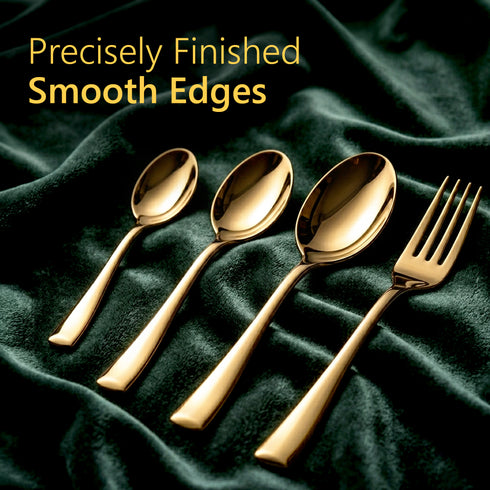 Regal 24 Pieces Gold Stainless Steel Cutlery Set for Dining Table, Premium Mirror Finish, 6 Tea Spoons, 6 Dinner Spoons, 6 Dinner Forks & 6 Dessert Spoons, Food Grade, Rust Resistant