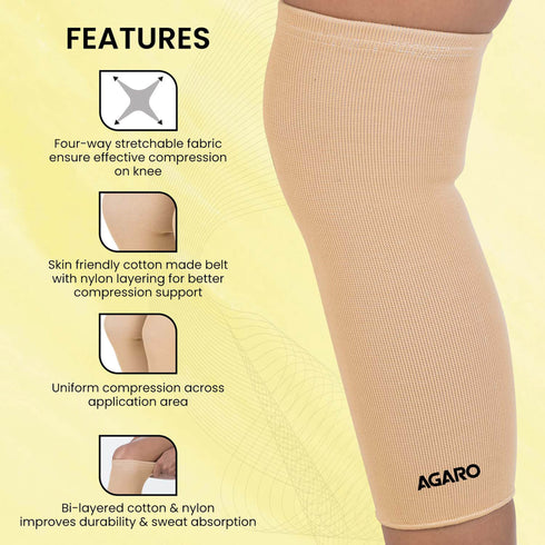 Tubular Stretchable Knee Cap, Breathable Fabric, Uniform Compression, Relieves Muscle Pain, Joint Pain, Injury Recovery, For Workout, Running, For Men And Women, XXL, Beige, Pack of 2