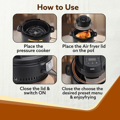 Imperial Pot Lid Air Fryer, 7-in-1 Electric Air Fry, Crisp, Broil, Bake In 5L, 6L and 8L Pressure Cooker/ Metal Pots/ Rice Cooker, 7 Preset Menu, 1000W, Home & Kitchen