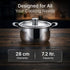 Regency 28 cm Triply Stainless Steel Casserole with Lid, 6.3L, Tri-Ply Induction & Gas Compatible, Even Heat Distribution, Non-Toxic Steel Cookware, Biryani Pot, Handi for Pulao, Curry & Cooking