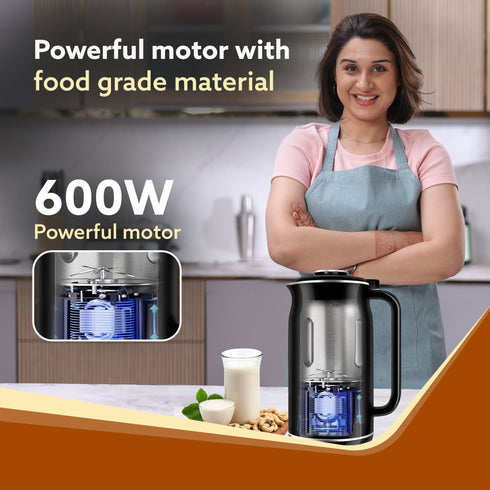 Regency Automatic Nut Milk Maker, Vegan Milk Machine, Make Vegan Milk From Nuts, Almonds, Soya, Oats etc, Boil Water, Juice, Cereals, Stainless Steel Body, 600ml, Black