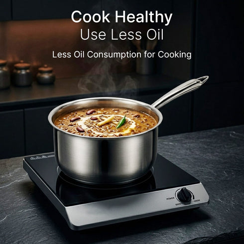 Regency 16 cm Triply Stainless Steel Saucepan with Lid, 1.5L capacity
