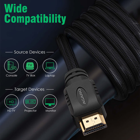 AGARO HDMI to HDMI Cable 2 Meters, HDMI 2.0, Premium High Speed, 18Gbps 4K@60Hz Support HDR, 3D, ARC, HDCP 2.2, Cotton Braided HDMI Cord for PS5/PS4/Xbox/Apple TV/Projector