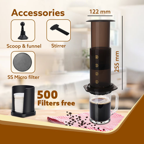 Regency Manual Press Coffee Espresso Maker, Travel Coffee Maker, Portable, Bonus 500 Paper Filter